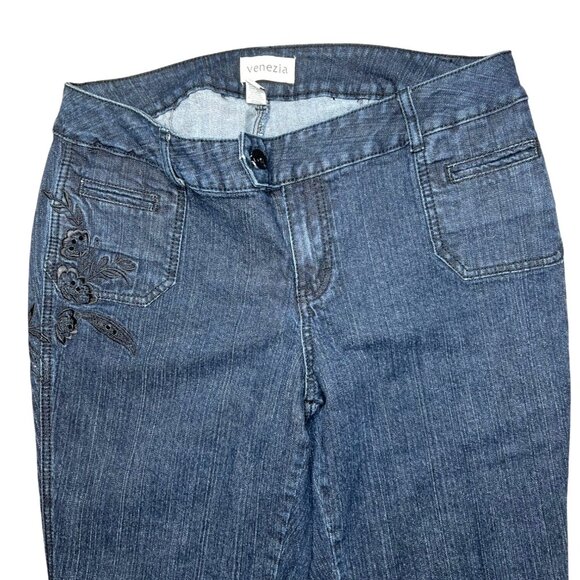 Venezia Womens Denim Embroidered Jeans Blue Cotton/Spandex Bootcut Style Size 18 - Picture 7 of 14